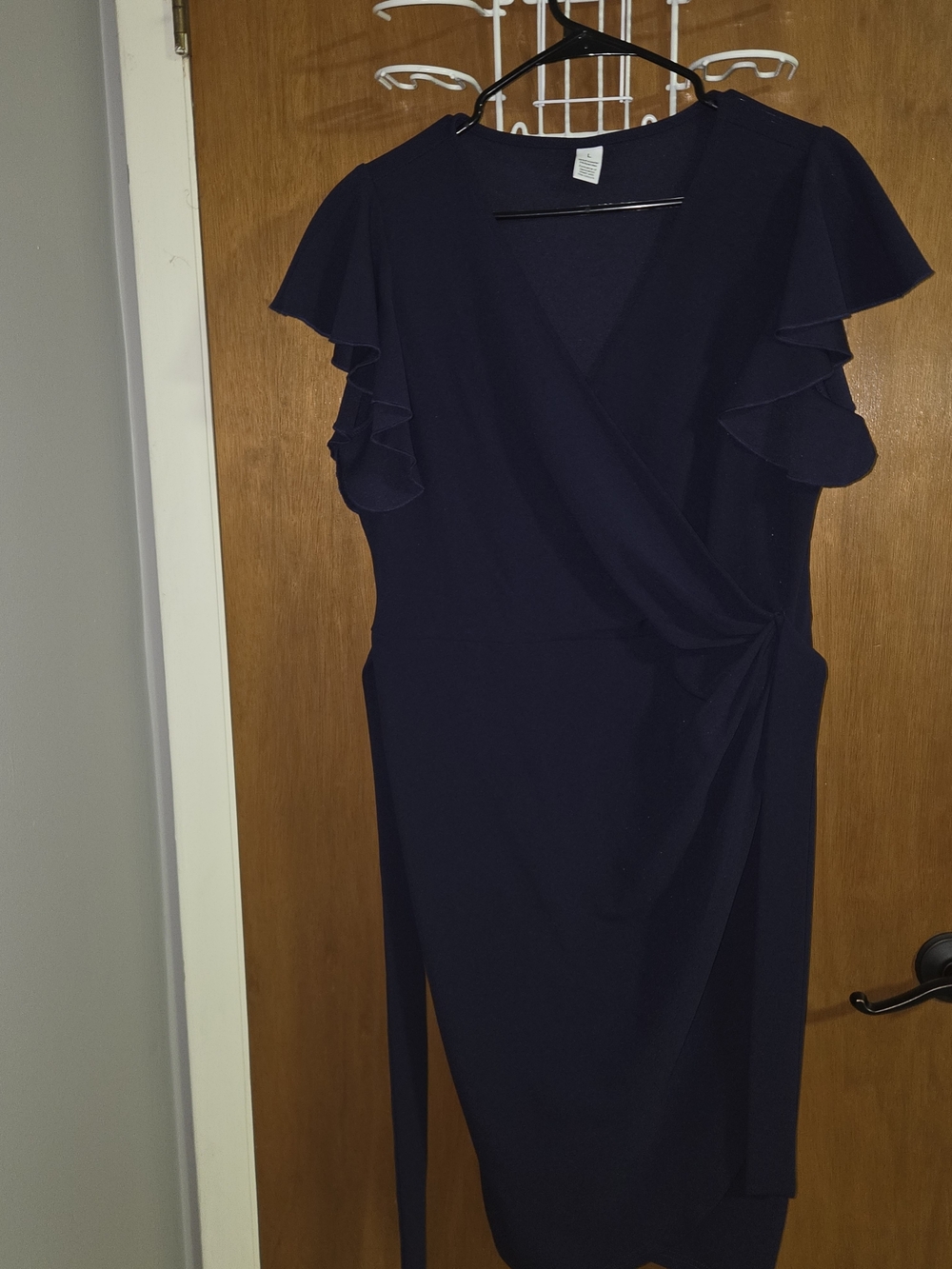 Women’s Navy Ruffle Sleeve Wrap Dress